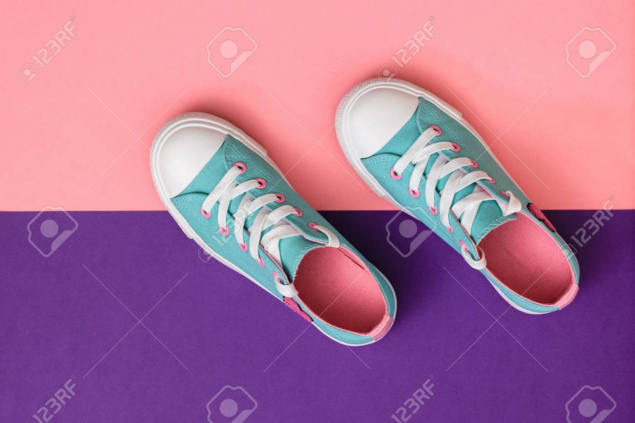 purple and turquoise sneakers