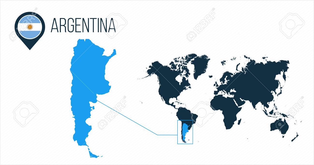 Argentina On World Map Argentina Map Located On A World Map With Flag And Map Pointer Or Pin.  Infographic Map. Vector Illustration Isolated On White . Royalty Free  Cliparts, Vectors, And Stock Illustration. Image 124768737.