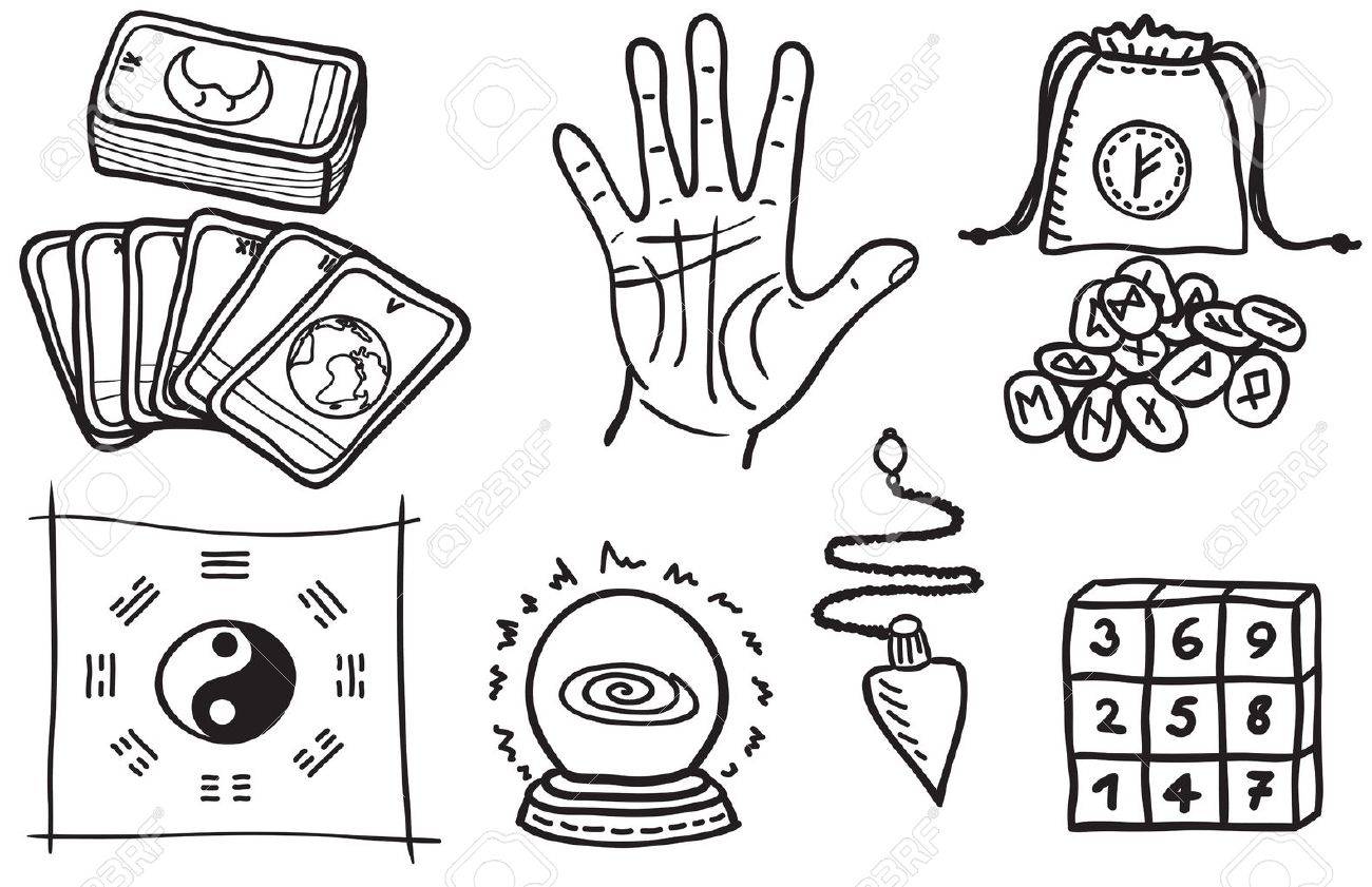 various types of fortune telling - hand drawn illustration Stock Vector - 14698303