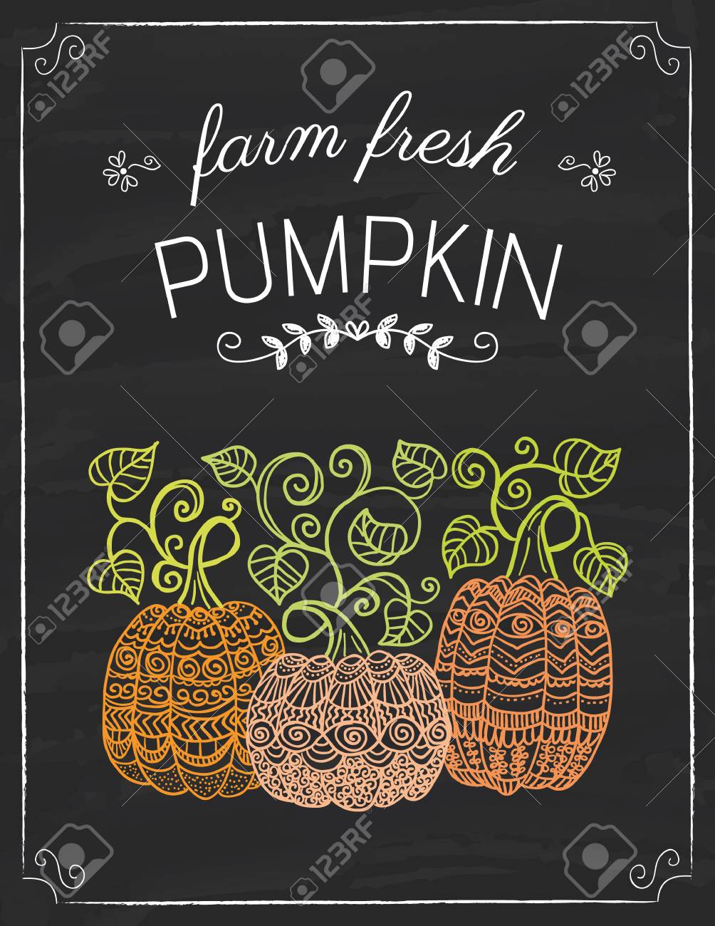 カボチャは ブラック ボードには 色の手描きイラストに落書き のイラスト素材 ベクタ Image