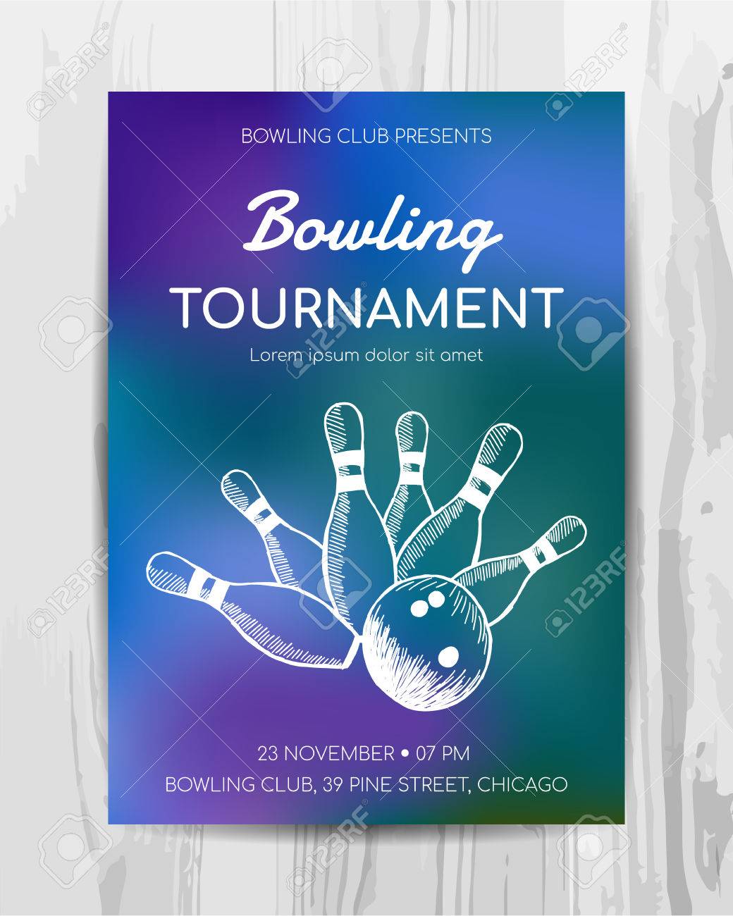 Bowling Party Invitation Card Sport Tournament Flyer Vector