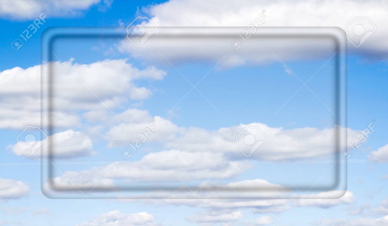 雲と青空を背景にテキストの透明なフレーム の写真素材 画像素材 Image