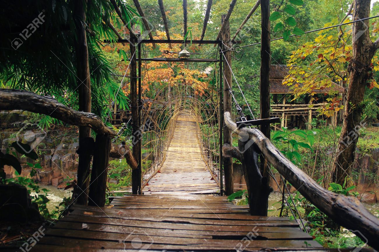 bridge over waterfall in tadphasuam stock photo picture and royalty waterfall bridge