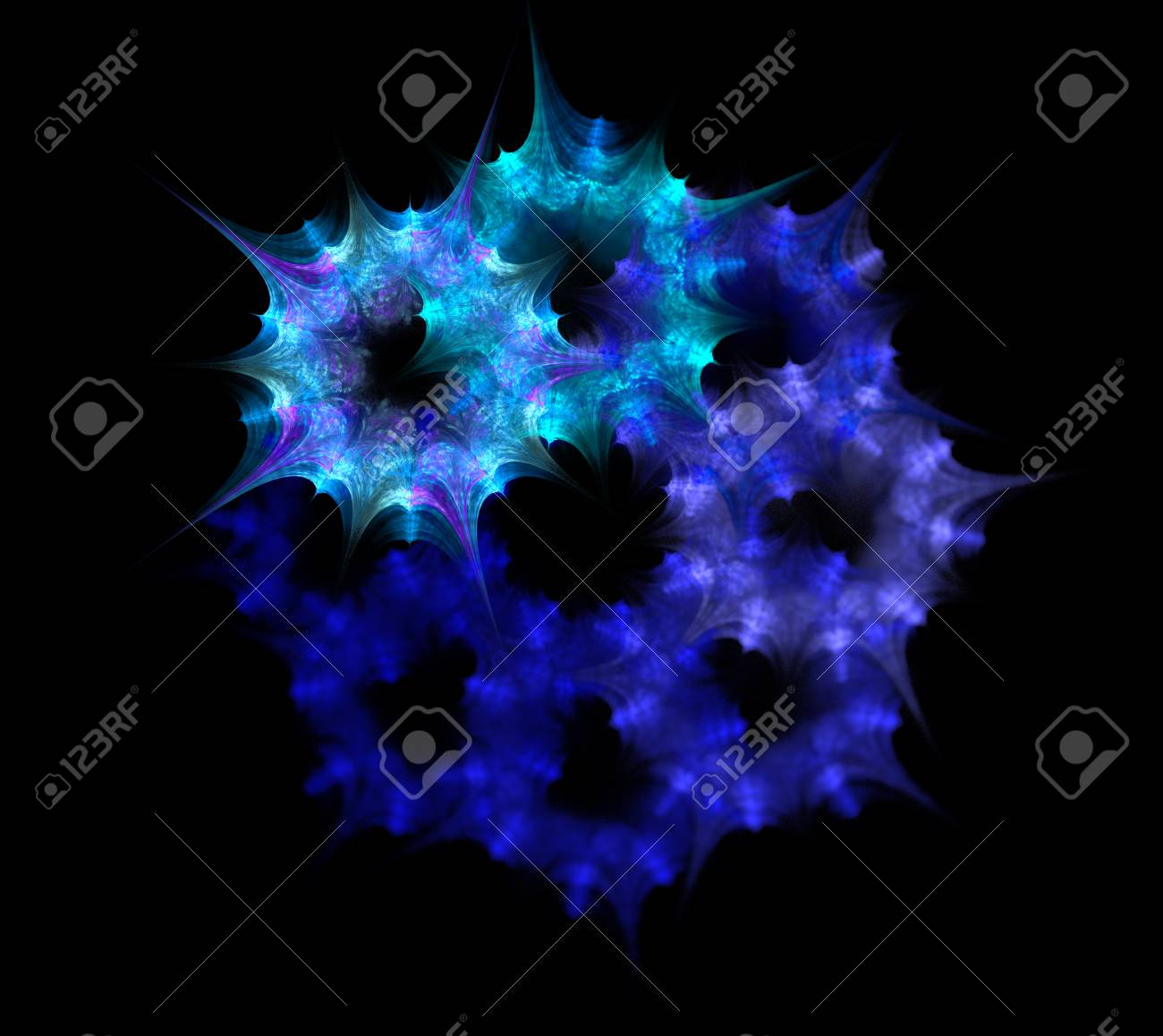 abstract black background with blue and turquoise snowflake texture