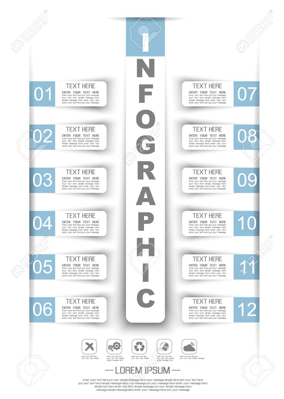 infographic timeline stiker paper template twelve options blue