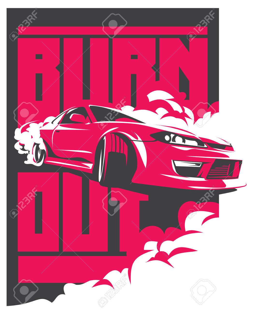 バーンアウトの車 日本のドリフト スポーツ車 Jdm レーシング チーム ターボチャー ジャー チューニングします のイラスト素材 ベクタ Image