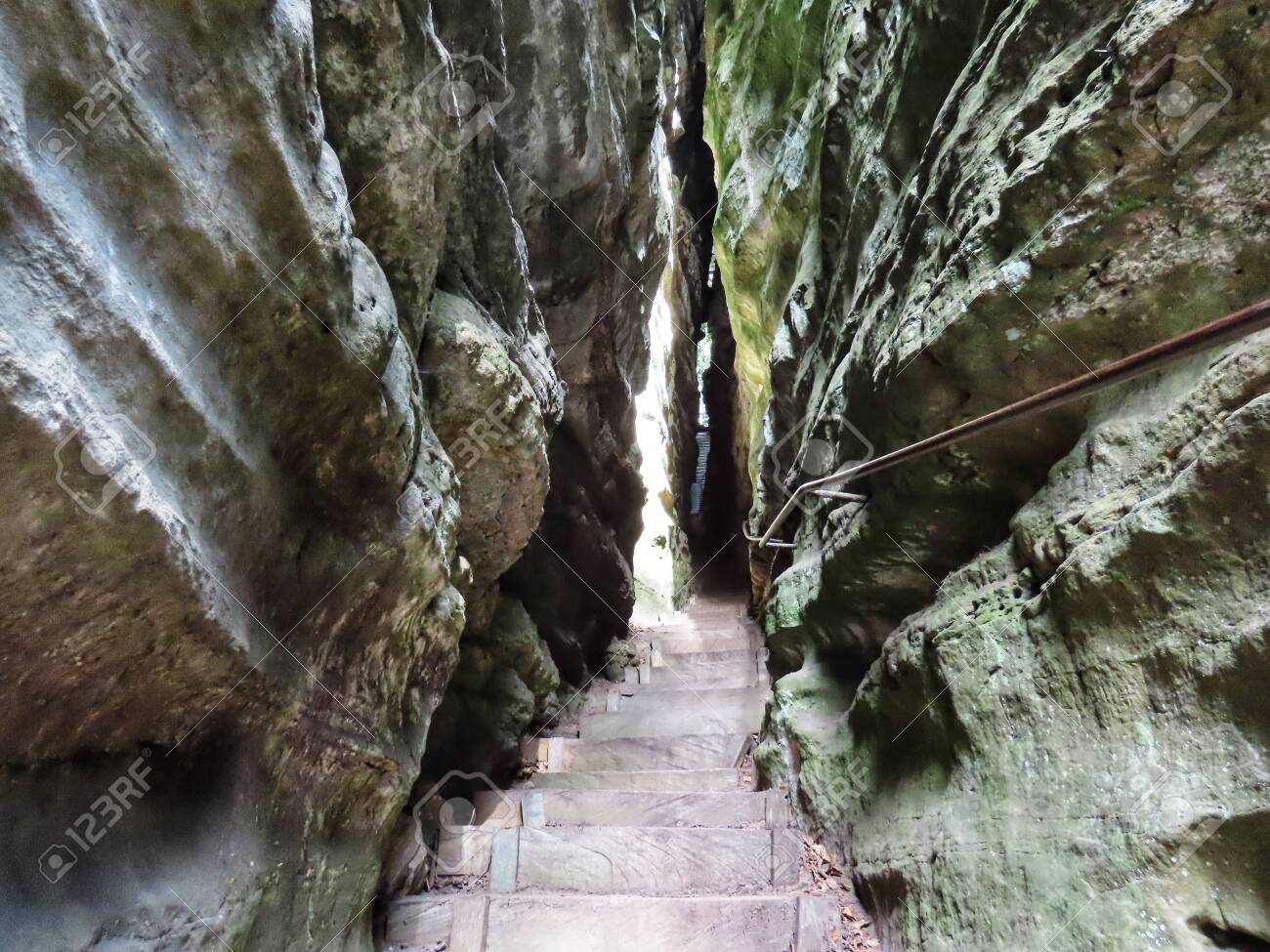 Split Limestone Rock Wall With Stairs For Trail Walking In Berdorf Mullerthal Region Luxembourg Stock Photo Picture And Royalty Free Image Image