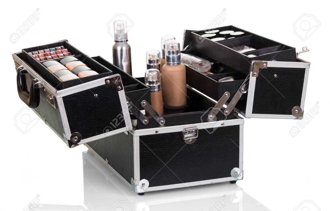 Professional cosmetic carrying case with set for makeup isolated on white - 101334193 Professional cosmetic carrying case with set for makeup isolated on white - 101334193