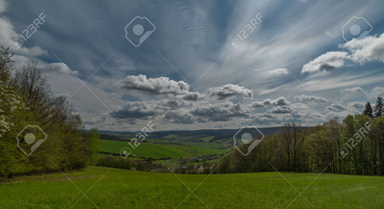 Meadows near Horni Lhota village in fresh spring sunny day in east Moravia - 169616523 Meadows near Horni Lhota village in fresh spring sunny day in east Moravia - 169616523