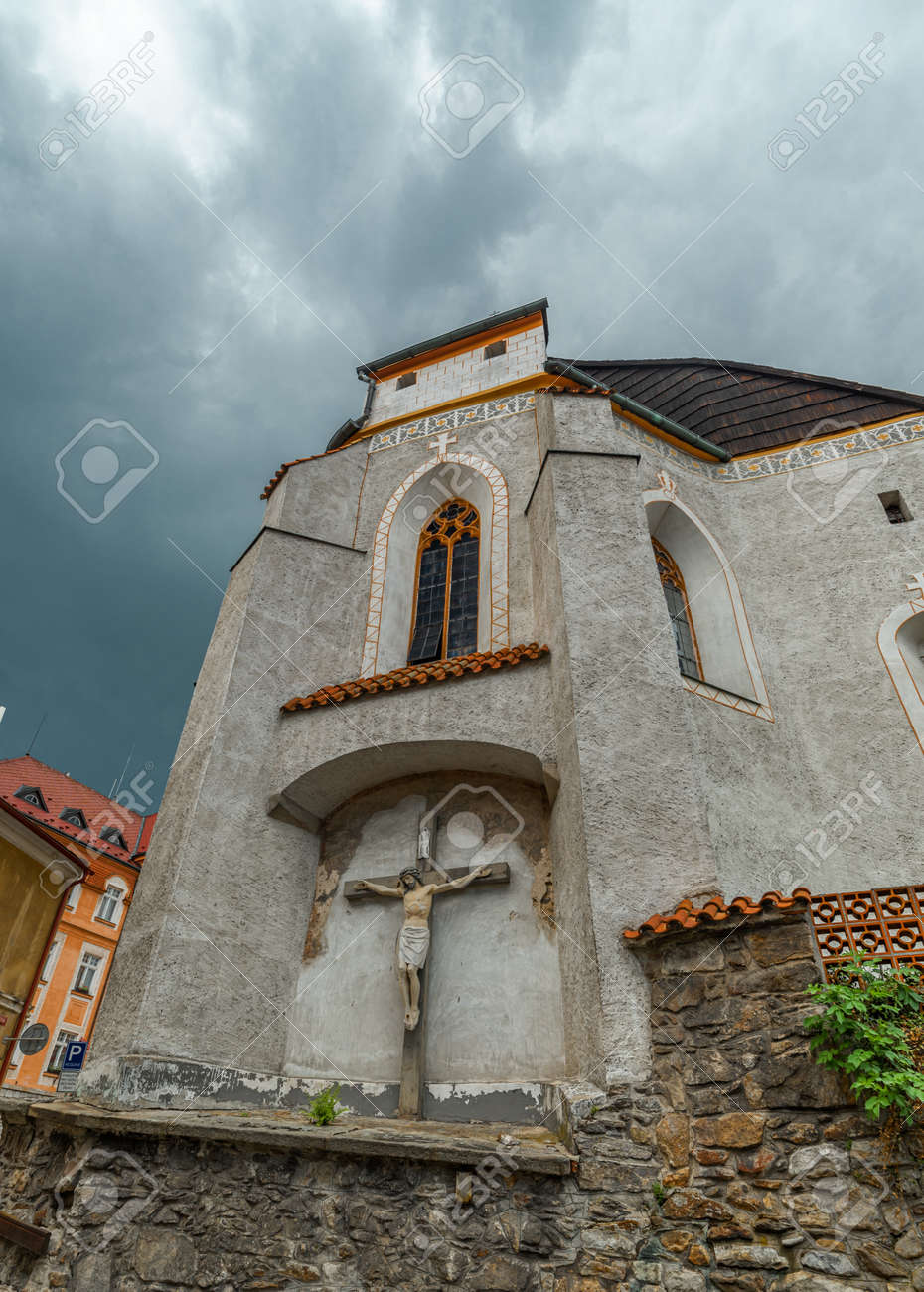 Old historic houses in Vimperk town in spring color fresh rainy day - 170005129 Old historic houses in Vimperk town in spring color fresh rainy day - 170005129