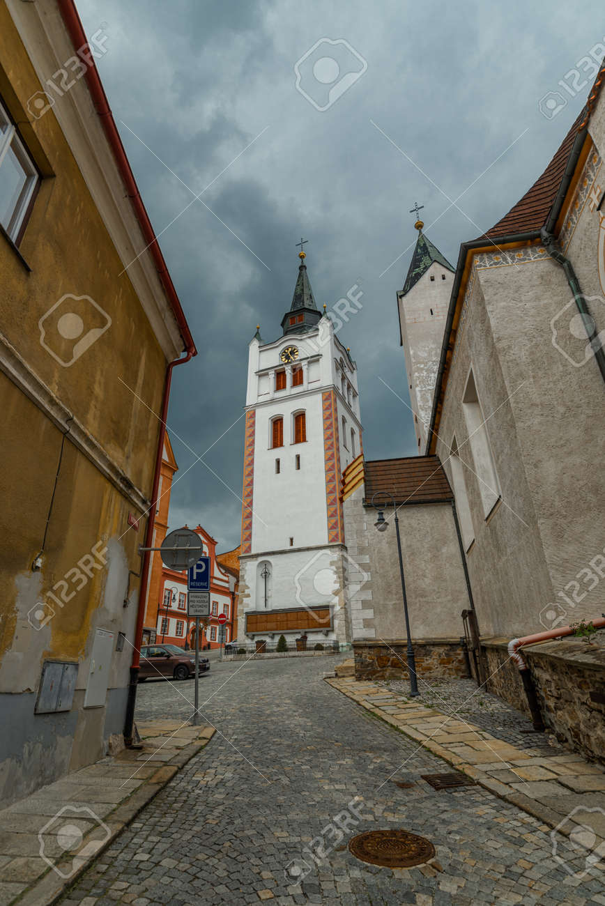 Old historic houses in Vimperk town in spring color fresh rainy day - 170005130 Old historic houses in Vimperk town in spring color fresh rainy day - 170005130