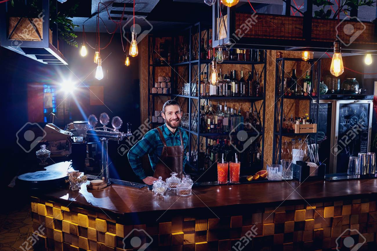 the barista bartender smiles at workplace in bar stock photo bartender barista