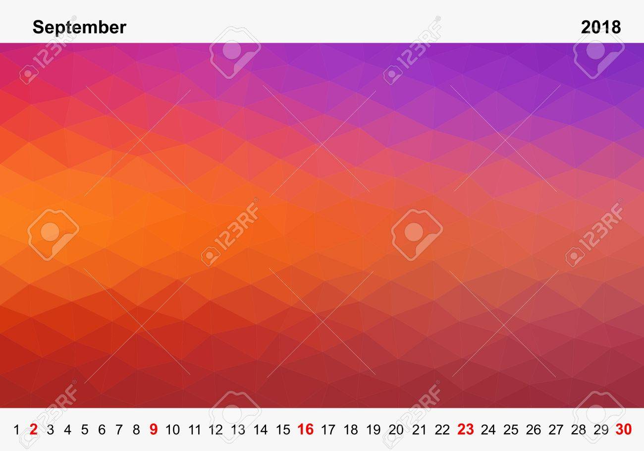 年度 18 Month 名と年号赤白い背景の上の日曜日の写真上下 9 月の色の三角形のシンプルなカラーのカレンダーのイラスト素材 ベクタ Image