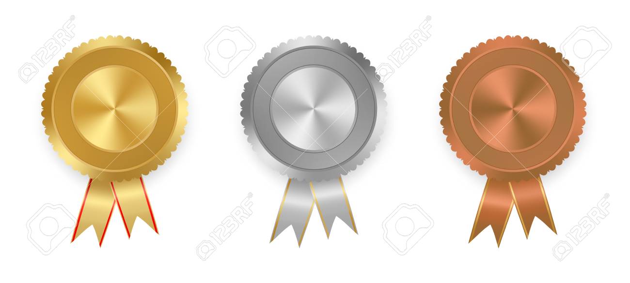 set of vector labels gold silver and bronze with ribbons with