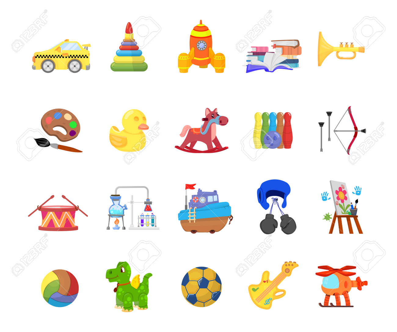 Juguetes Para Ninos De Jardin De Infantes. Juguete De Plastico Para Bebes Tambor De Dibujos Animados Para Ninos Pequenos. Kid Car And Ball Lindo Dinosaurio Y Caballo. Elementos De Juego Aislados Conju...
