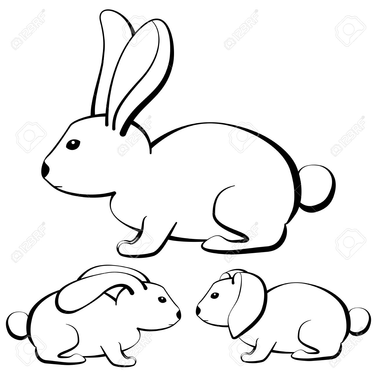 set of outline rabbits with different type of ears vector outline of bunny