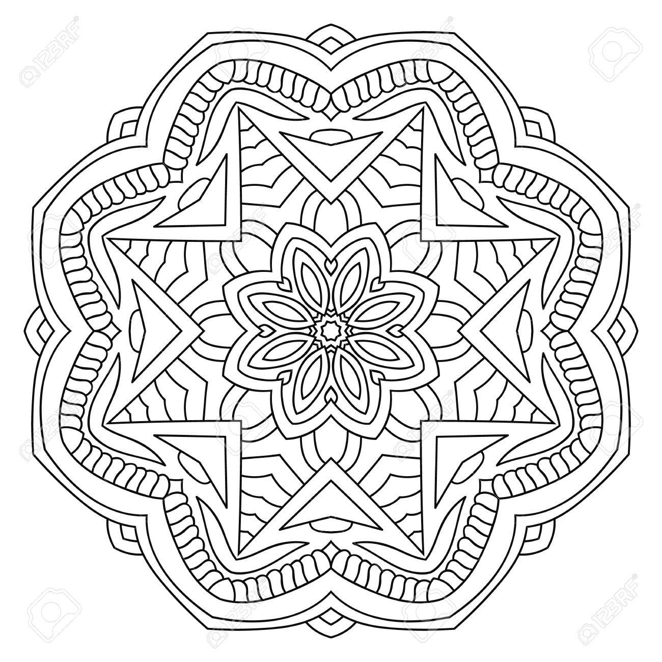 Eastern Ethnic Mandala Round Symmetrical Pattern Coloring Book For Adults Stock Vector