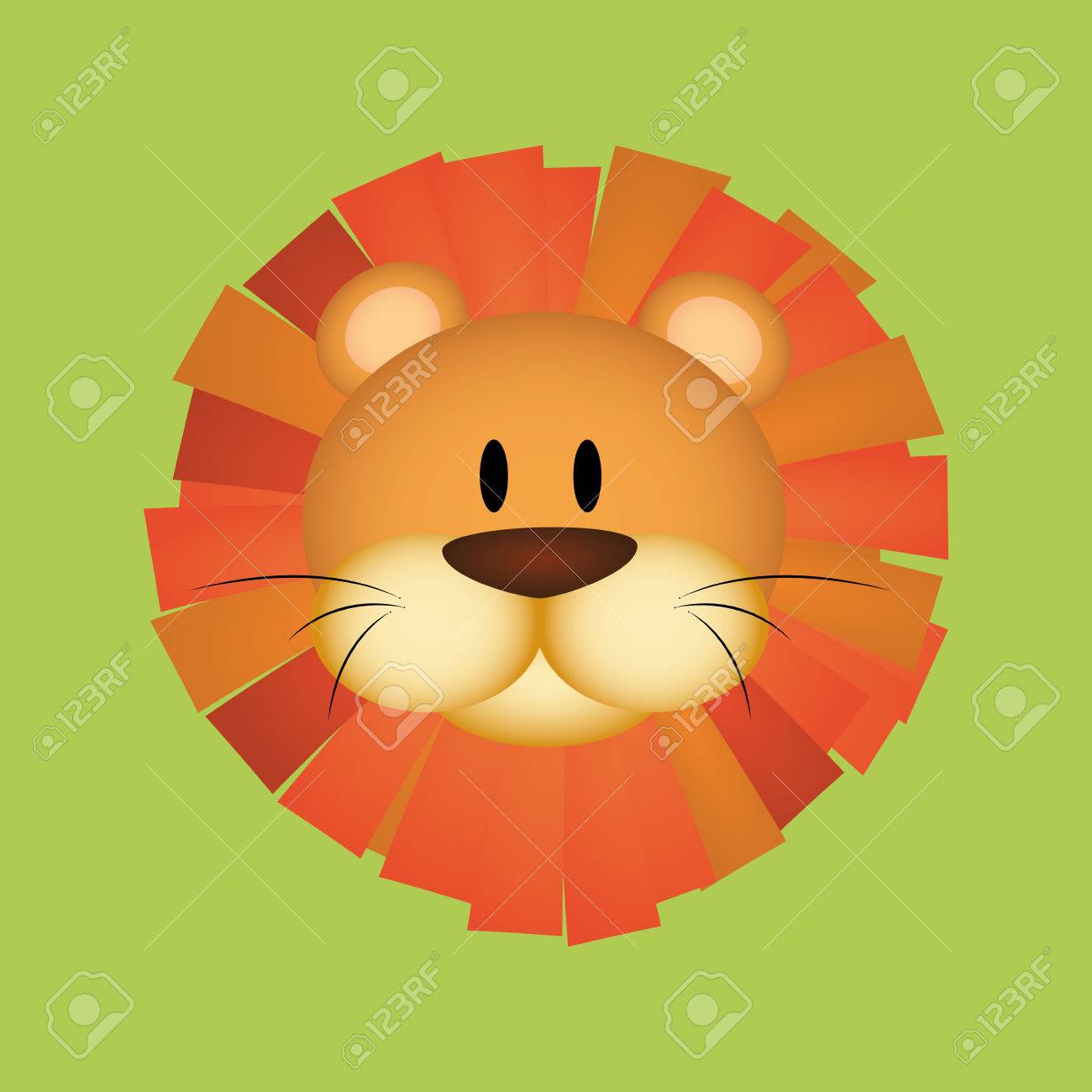 緑色の背景で抽象的なかわいいライオンの顔のイラスト素材 ベクタ Image 緑色の背景で抽象的なかわいいライオンの顔のイラスト素材 ベクタ Image