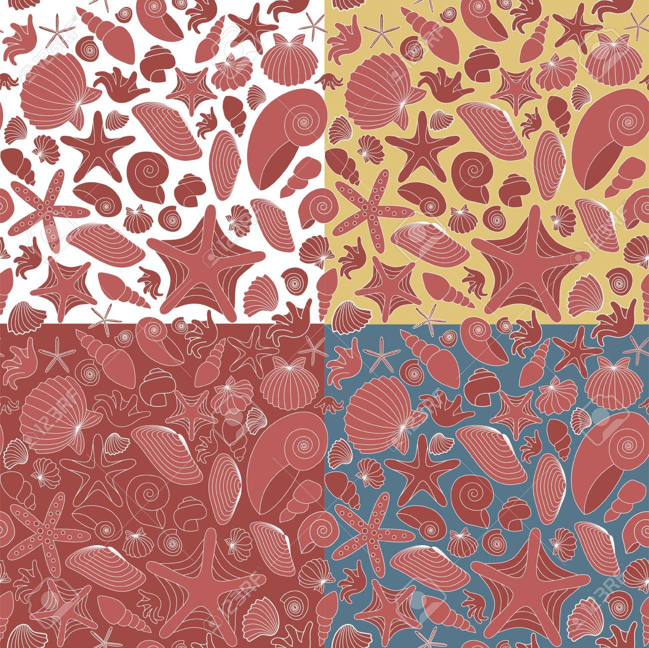 暗い赤シェルやヒトデ 4 背景色オブジェクトのグループ化し 使用英語