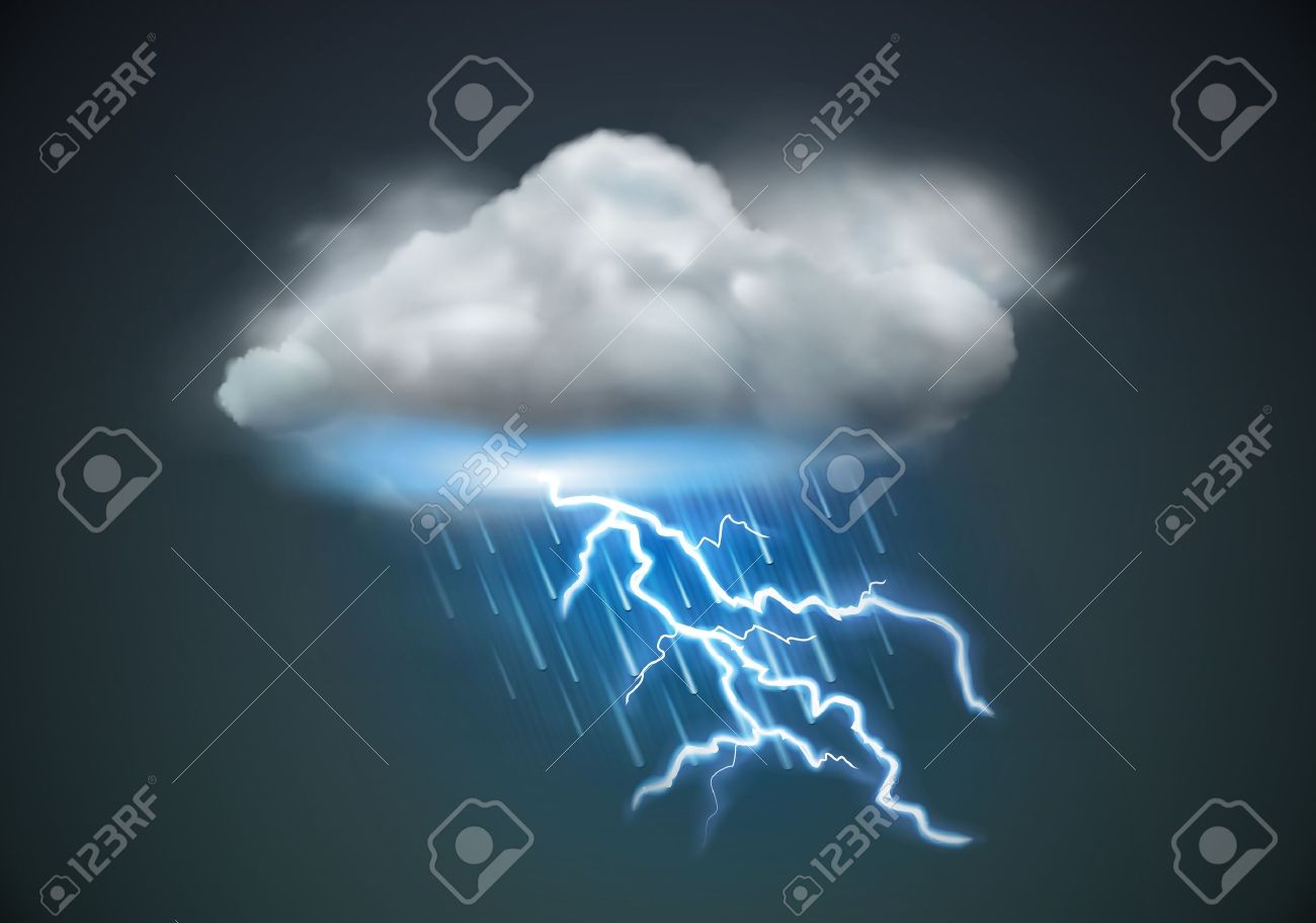 クールな 1 つの天候アイコン のイラスト重い雲秋の雨と暗い空で雷のイラスト素材 ベクタ Image