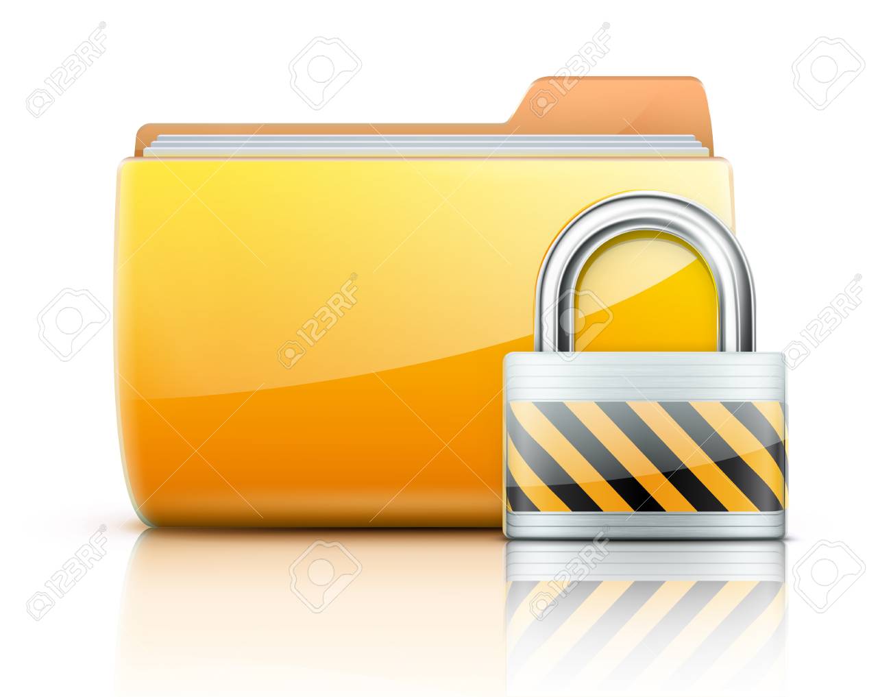 Illustration Du Concept De Securite Avec Dossier Jaune Et Cadenas Verrouille Clip Art Libres De Droits Vecteurs Et Illustration Image
