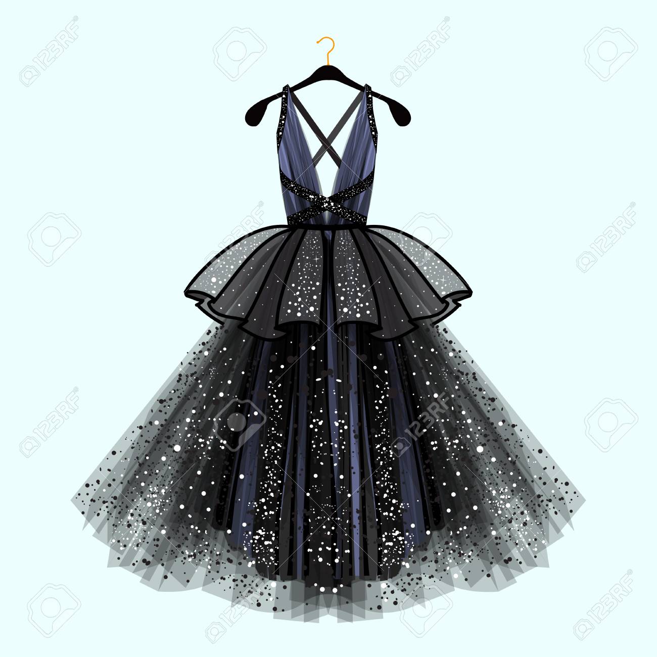 Gorgeous party dress. Party dress with fancy decor.Fashion illustration - 94352982 Gorgeous party dress. Party dress with fancy decor.Fashion illustration - 94352982