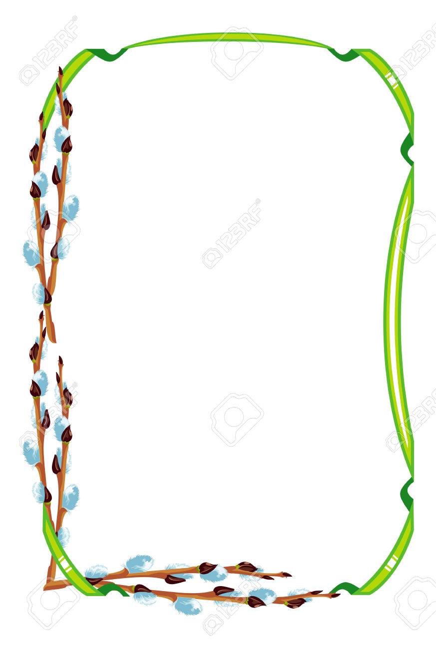花の柳や緑のリボンとベクトル フレーム のイラスト素材 ベクタ Image