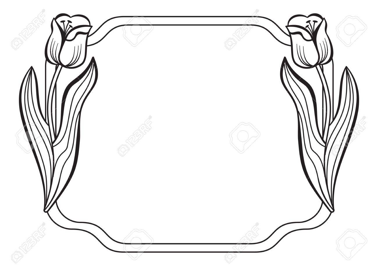 elegant frame with outline tulips royalty free cliparts vectors and stock illustration image 54706431 elegant frame with outline tulips