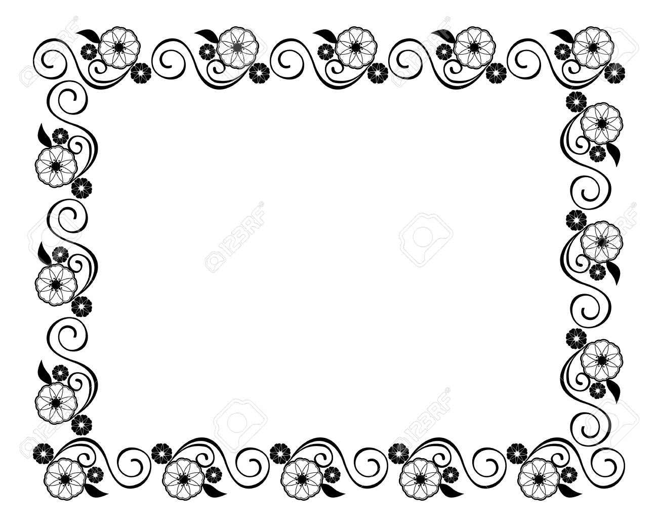 Flower Frame Decoratif Cadre Noir Et Blanc Avec Des Elements Floraux Pour La Decoration Des Invitations De Mariage Et Des Cartes D Anniversaire Vector Clip Art Clip Art Libres De Droits Vecteurs