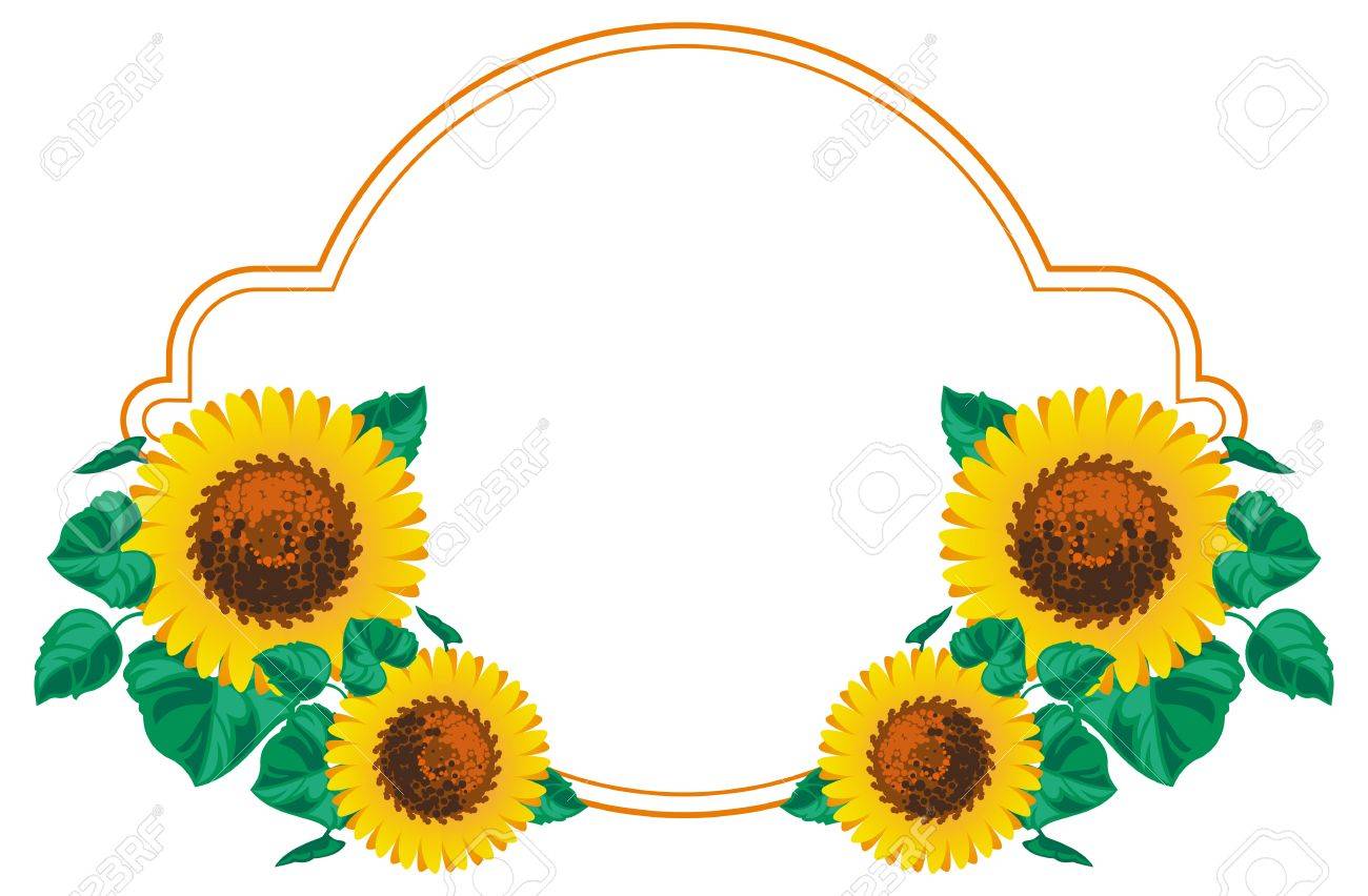 ヒマワリと水平のフレーム ベクター クリップ アート のイラスト素材 ベクタ Image