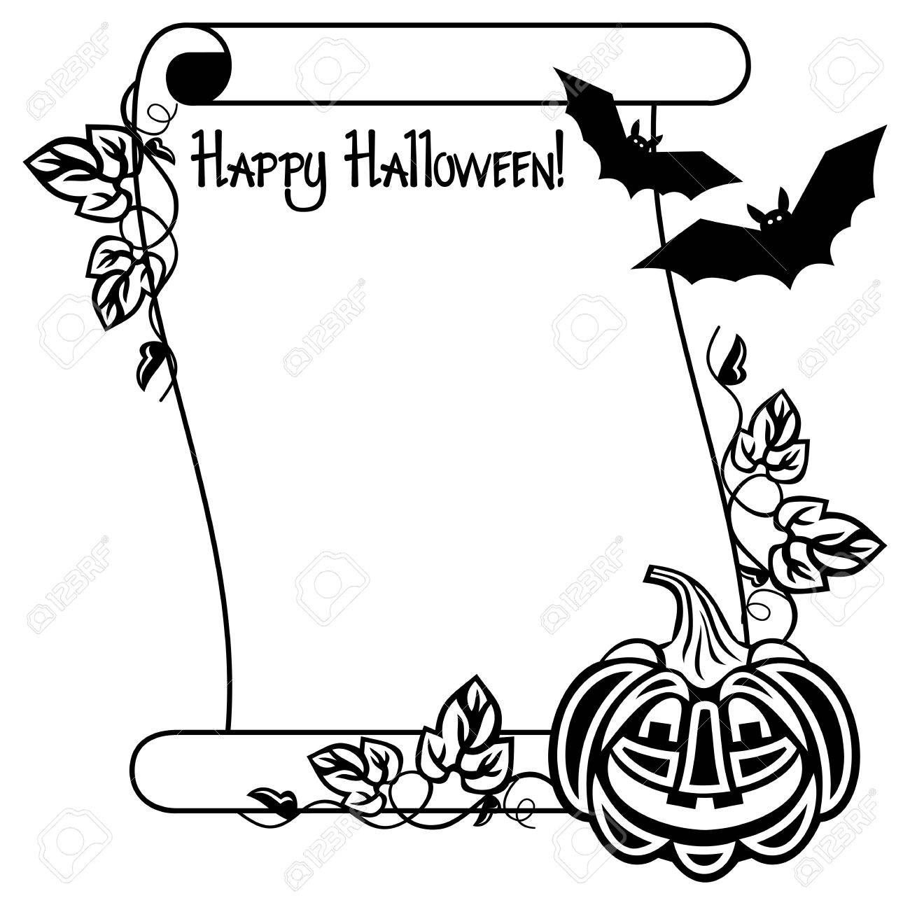 黒と白の枠にハロウィーンのカボチャ テキスト ハッピーハロウィン ベクター クリップ アート のイラスト素材 ベクタ Image