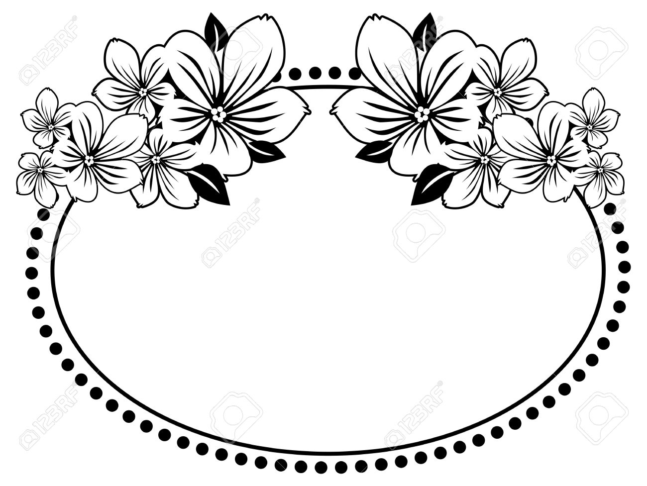 Schwarz Weiss Ovalen Rahmen Mit Abstrakten Blumen Silhouetten Vector Clip Art Lizenzfrei Nutzbare Vektorgrafiken Clip Arts Illustrationen Image