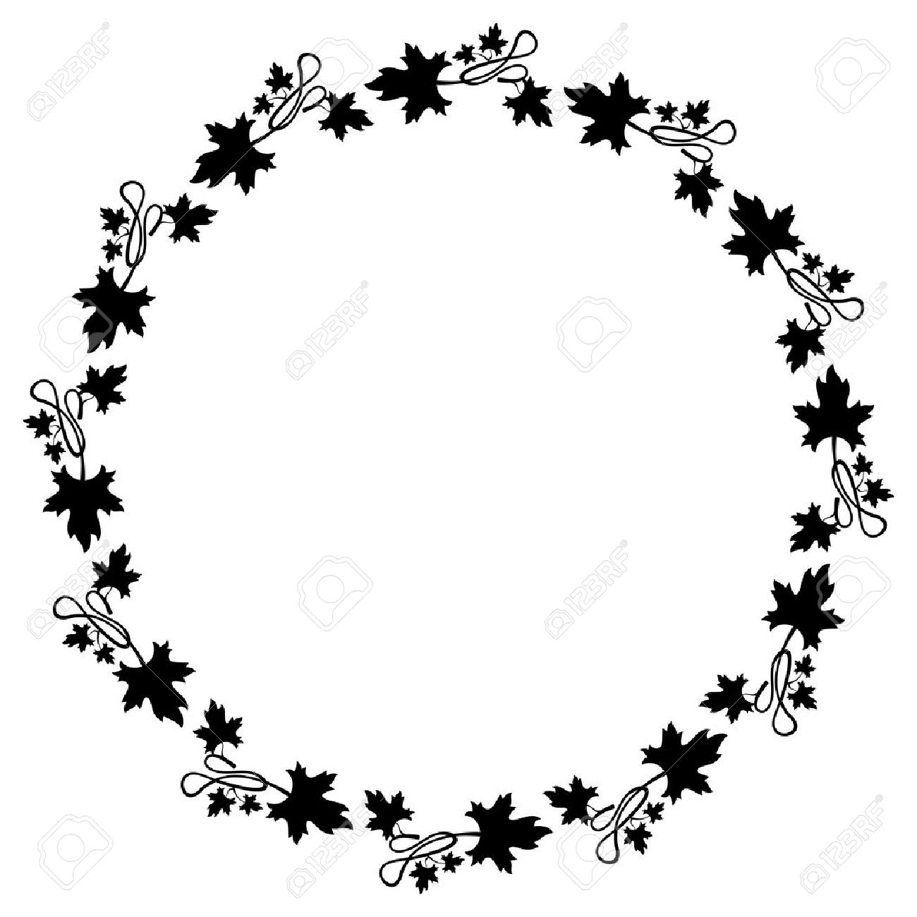黒と白の装飾的なラウンド フレームとメープルの葉のシルエット ベクター クリップ アート のイラスト素材 ベクタ Image 6786