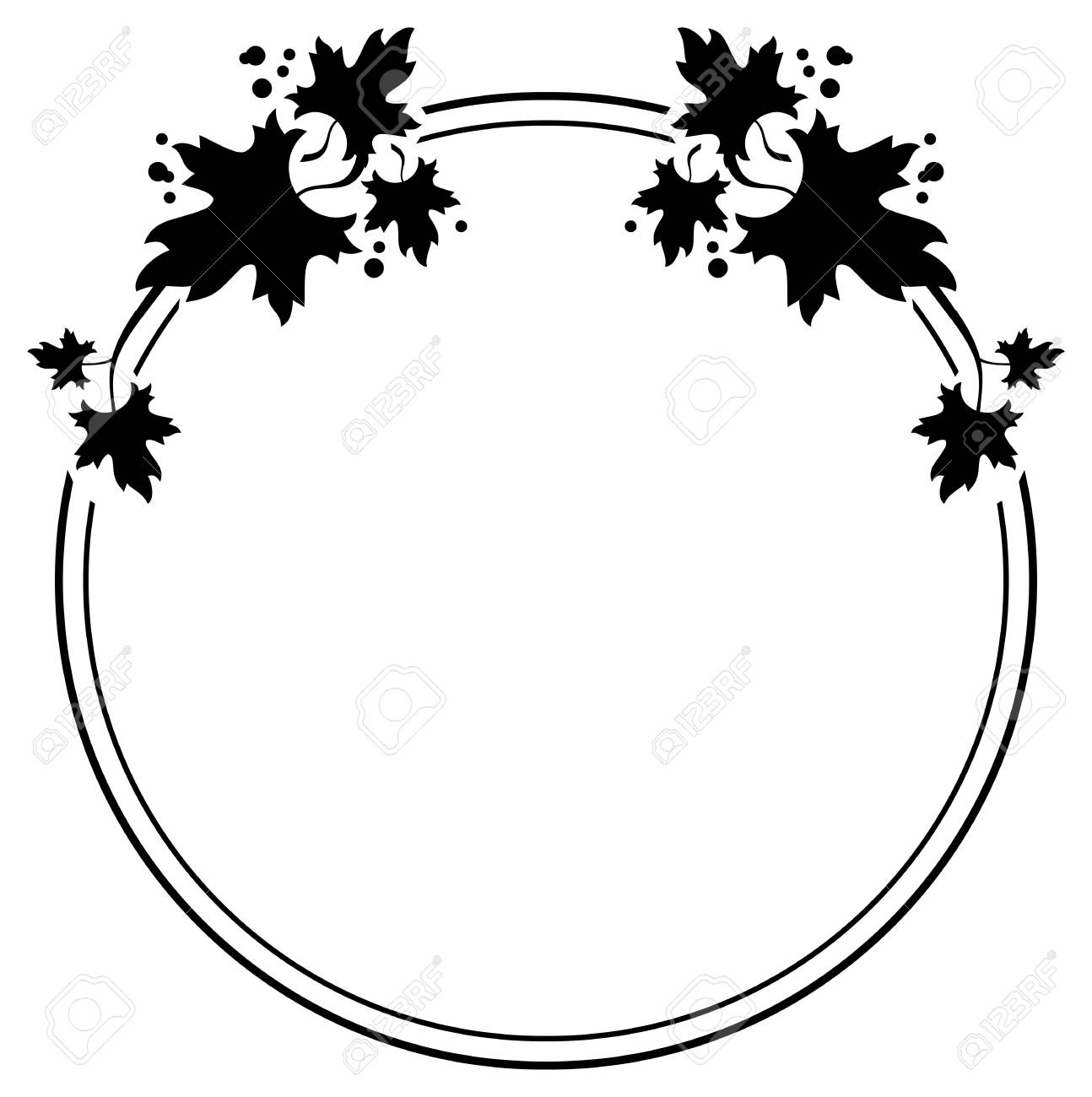 丸い黒と白フレームとメープルの葉シルエット ベクター クリップ アート のイラスト素材 ベクタ Image
