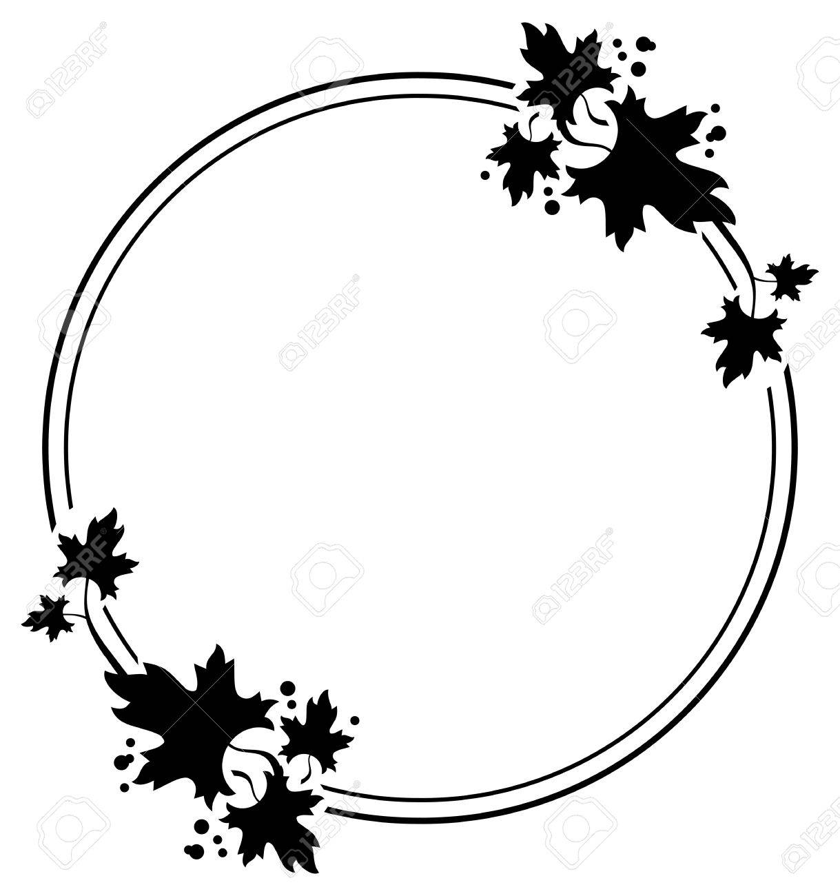 丸い黒と白フレームとメープルの葉シルエット ベクター クリップ アート のイラスト素材 ベクタ Image