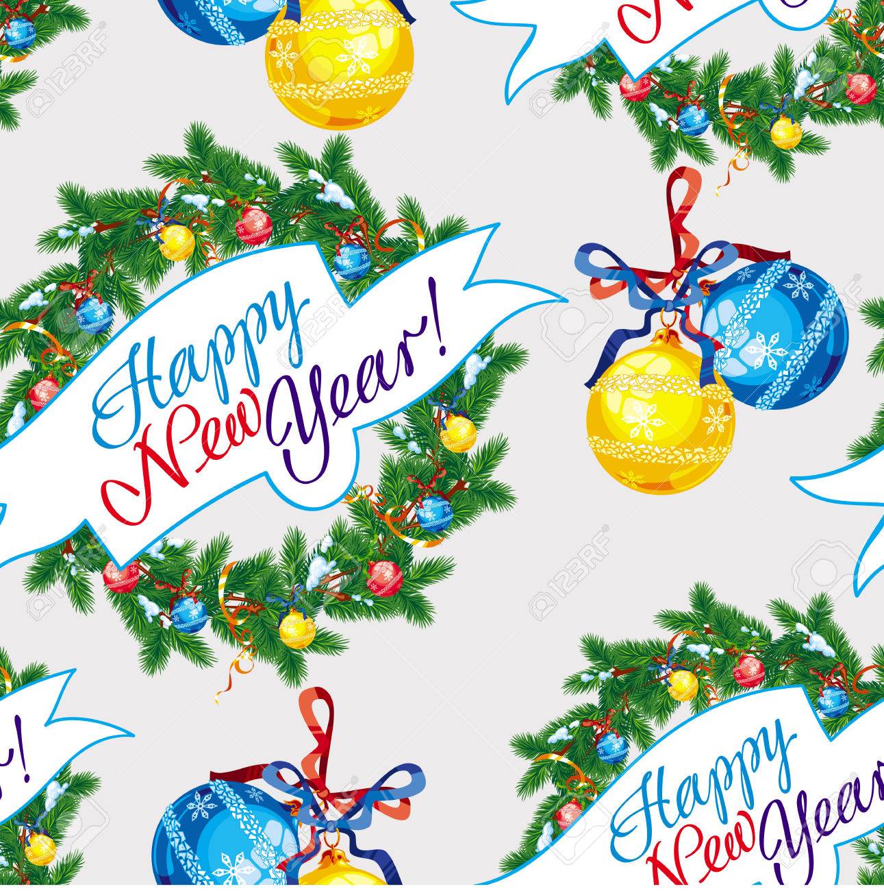 クリスマス リースと芸術的な文章ホリデイ シームレス パターン ハッピーニューイヤー ベクター クリップ アート のイラスト素材 ベクタ Image