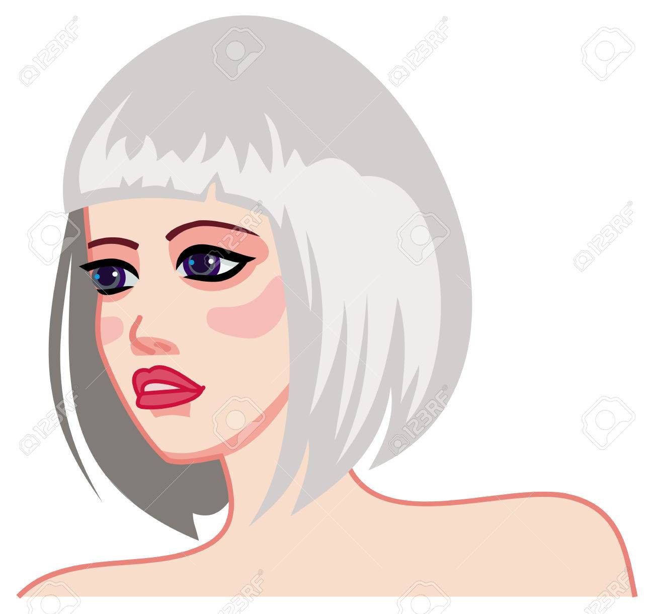 現代的なヘアカットとブロンドの女の子 ミディアムヘア スタイル ベクター クリップ アート のイラスト素材 ベクタ Image