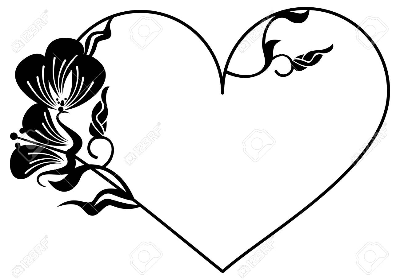 Heart-shaped Silhouette Frame With Decorative Flowers. Vector Clip Art.  Royalty Free SVG, Cliparts, Vectors, and Stock Illustration. Image 63823894., image size:1300x912