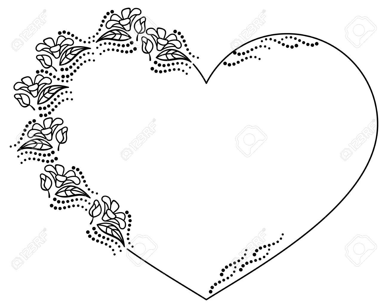 Heart-shaped Black And White Frame With Floral Silhouettes. Copy Space.  Vector Clip Art. Royalty Free SVG, Cliparts, Vectors, and Stock  Illustration. Image 66618361., image size:1300x1034
