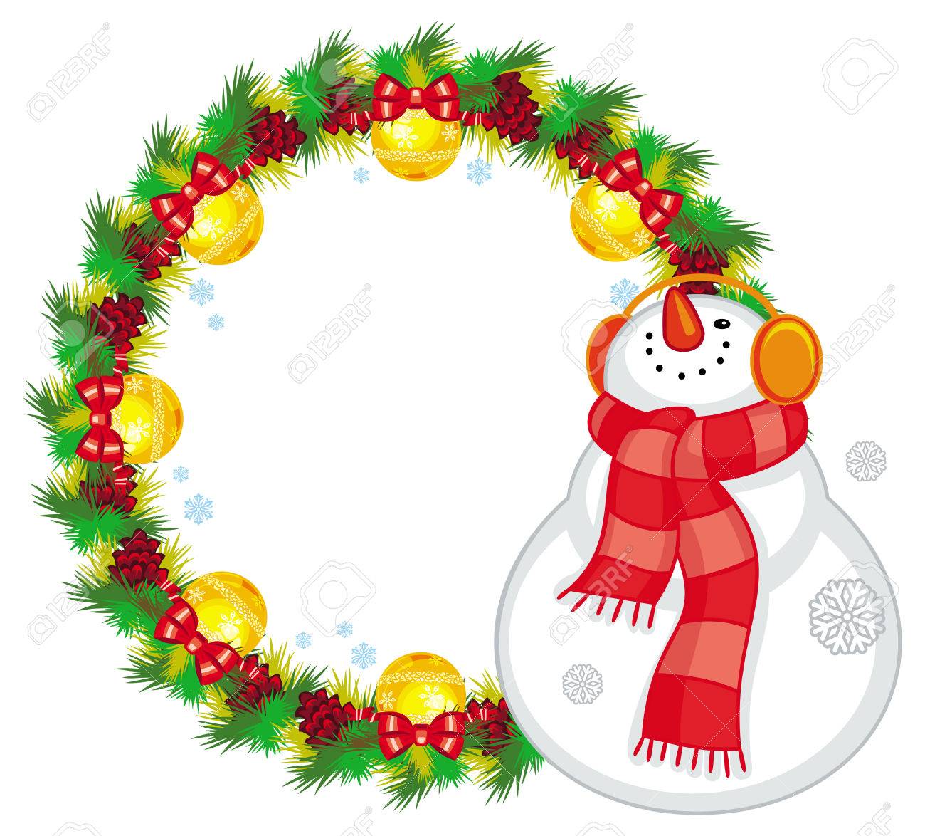 Runde Weihnachtsgirlande Mit Glucklichem Schneemann Im Schal Weihnachts Design Element Vektor Clipart Lizenzfrei Nutzbare Vektorgrafiken Clip Arts Illustrationen Image