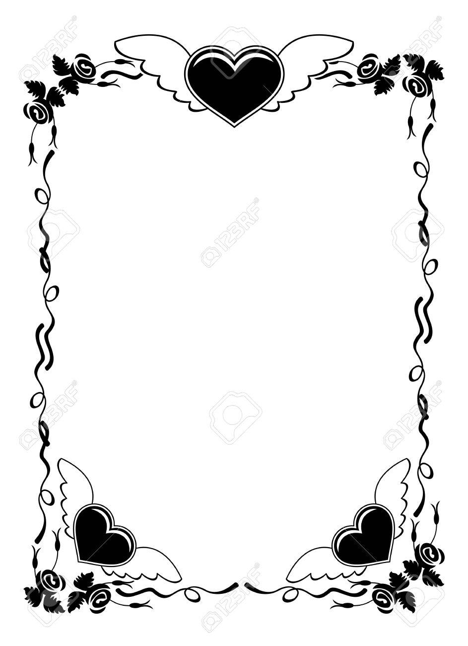 Schwarz Weiss Silhouette Rahmen Mit Rosen Und Herzen Fliegen Valentinstag Hintergrund Vector Clip Art Lizenzfrei Nutzbare Vektorgrafiken Clip Arts Illustrationen Image