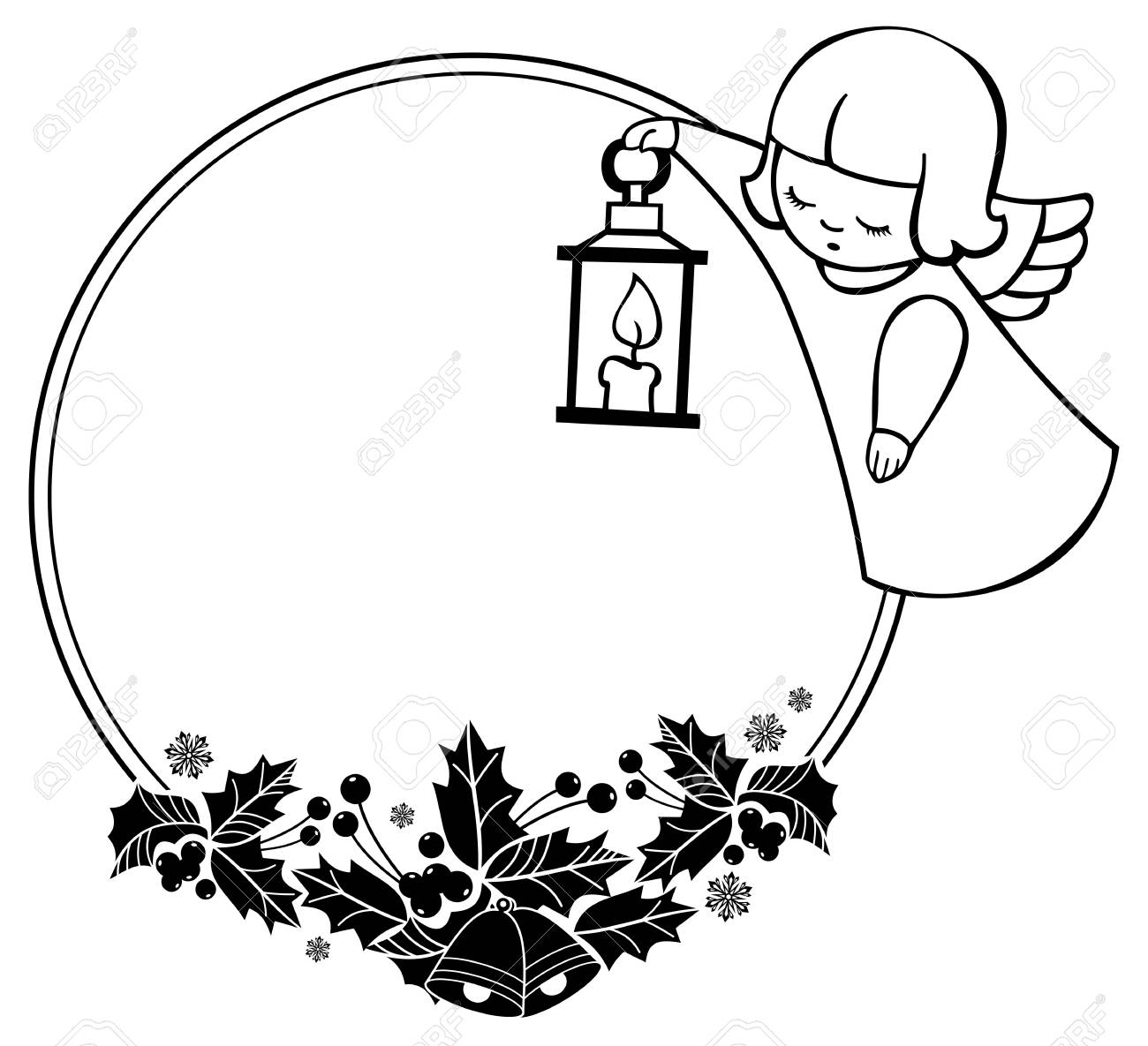 Cadre De Noel Noir Et Blanc Avec Des Anges Mignons Copiez L Espace Fond De Vacances De Noel Clipart Vectoriel Clip Art Libres De Droits Vecteurs Et Illustration Image