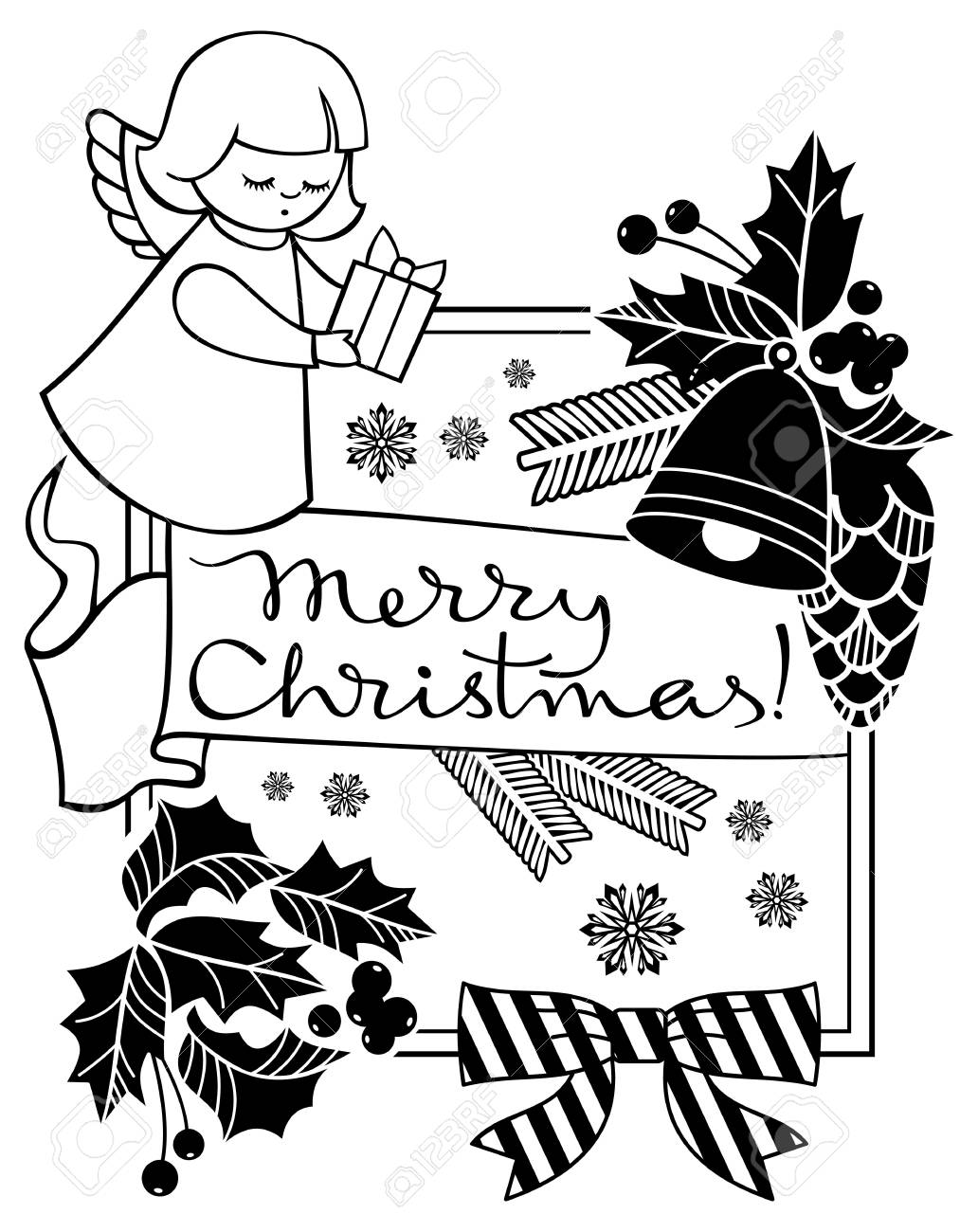 black and white christmas label with angels and artistic written text - When Was White Christmas Written black and white christmas label with angels and artistic written text - When Was White Christmas Written