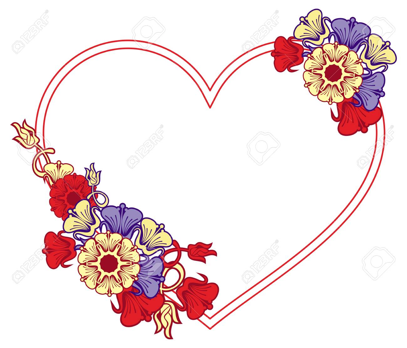 Heart-shaped Frame With Decorative Flowers. Design Element For  Advertisements, Flyer, Web, Wedding, Invitations And Greeting Cards. Raster Clip  Art. Stock Photo, Picture and Royalty Free Image. Image 67288027., image size:1300x1111