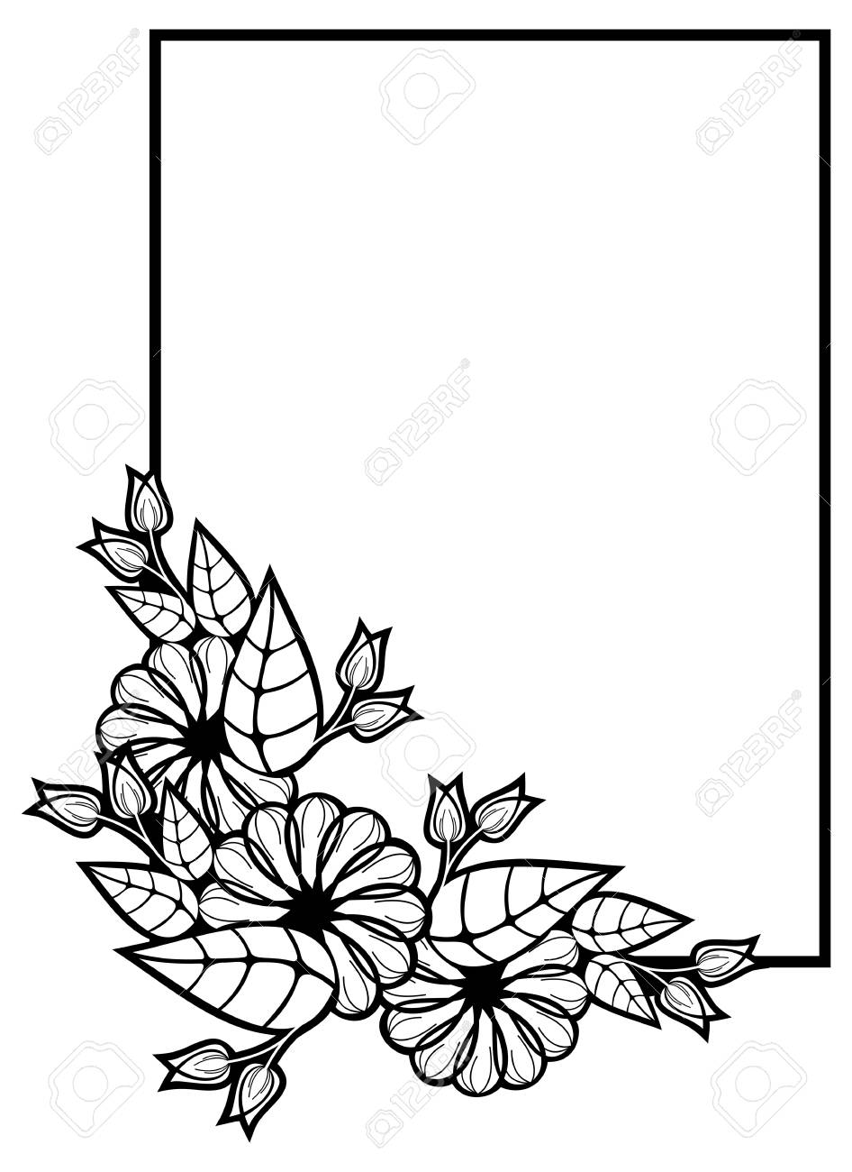 Vertical Cadre Noir Et Blanc Avec Des Fleurs Décoratives Abstraites Copier Lespace Vector Clip Art