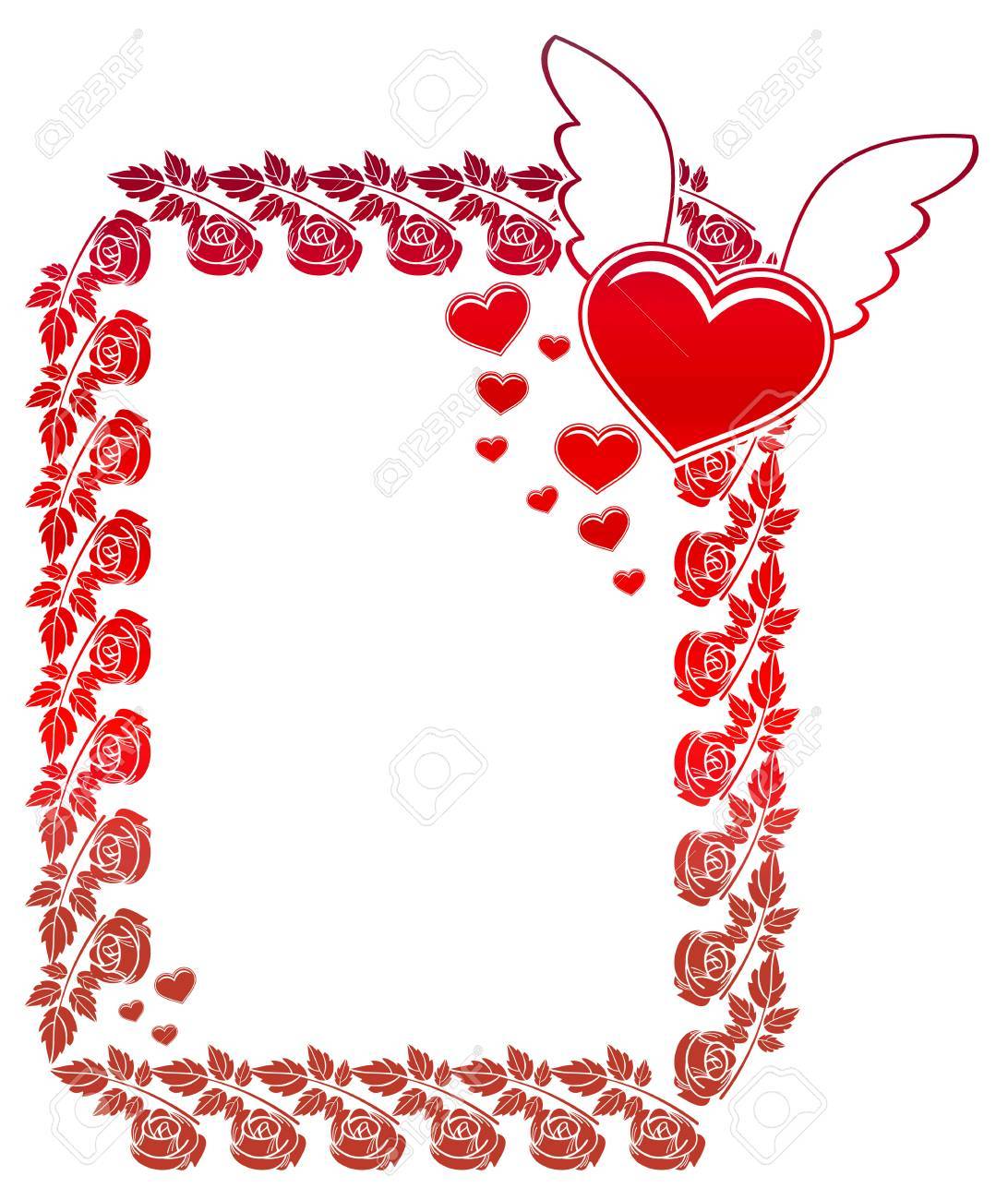 Immagini Stock Etichetta Di San Valentino Con Rose E Cuori Volanti Cornice Gradiente Di Colore Per Pubblicita Inviti O Biglietti Di Auguri Clip Art Raster Image 68306717
