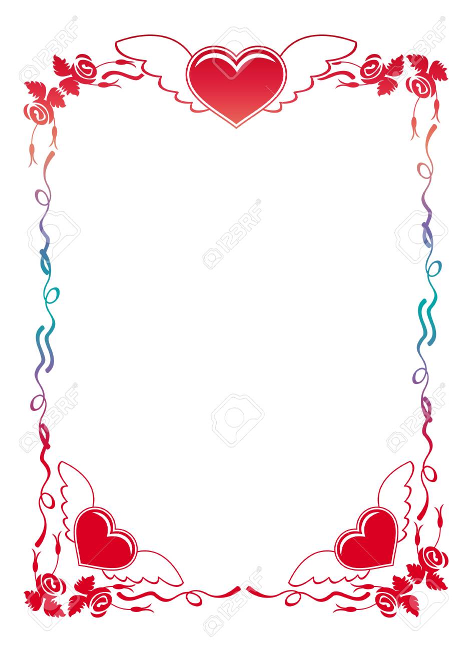 Immagini Stock Etichetta Di San Valentino Con Rose E Cuori Volanti Cornice Gradiente Di Colore Per Pubblicita Inviti O Biglietti Di Auguri Clip Art Raster Image 68276357