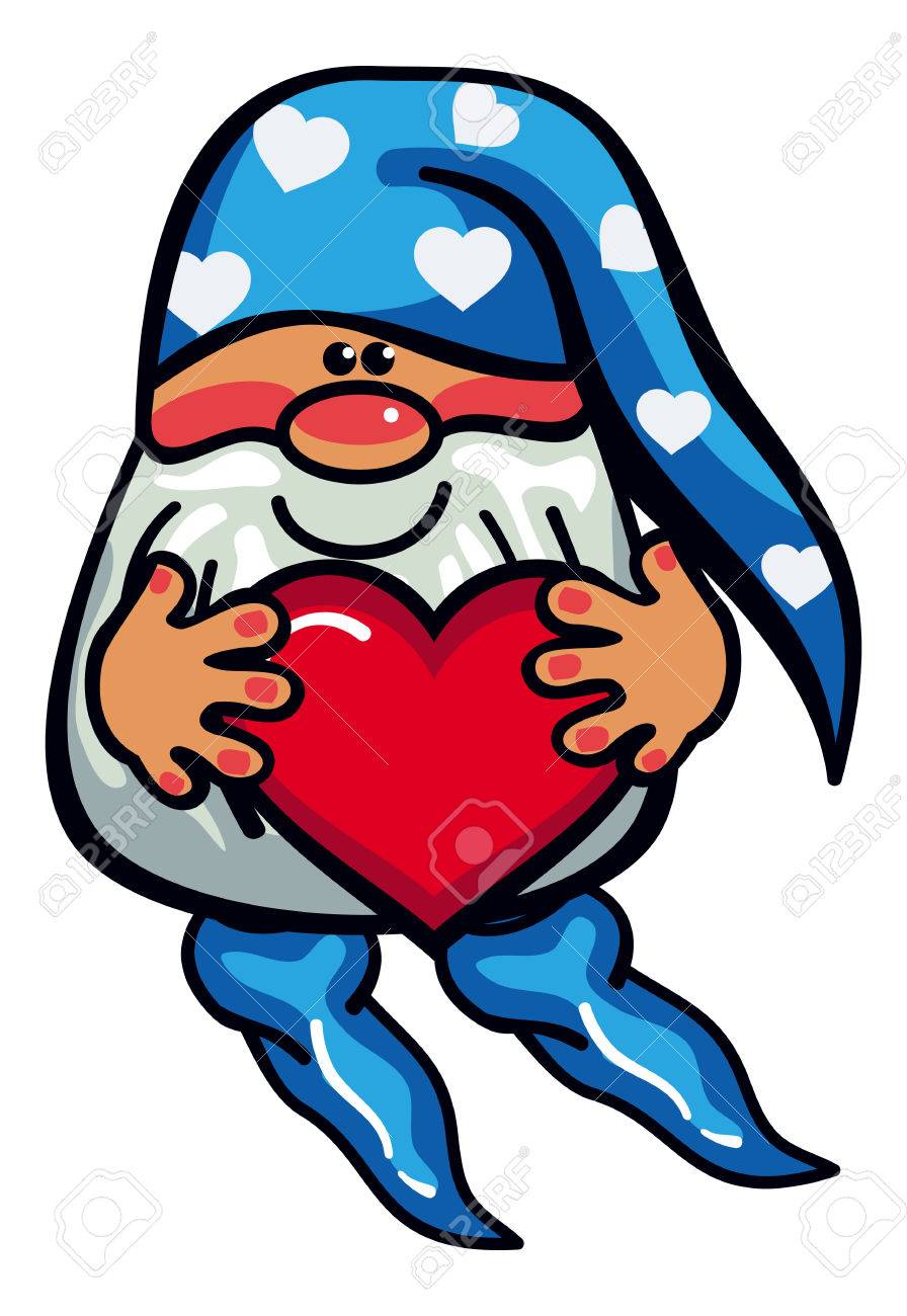 心を持って長い帽子でかわいい Gnome 休日の装飾 グリーティング カードや他のデザイン作品で面白い文字です ベクター クリップ アート のイラスト素材 ベクタ Image