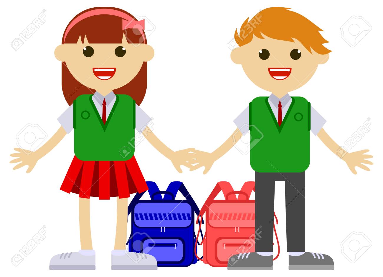 Gluckliche Kinder Die Nach Sommerferien Zur Schule Zuruckgehen Vektorclipart Lizenzfrei Nutzbare Vektorgrafiken Clip Arts Illustrationen Image 84526392