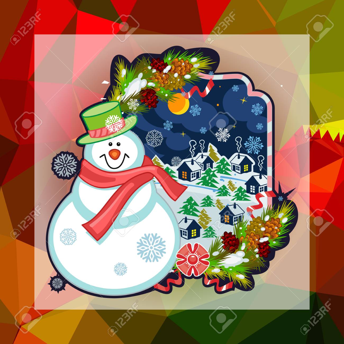 holiday square christmas card with funny snowman and snowing